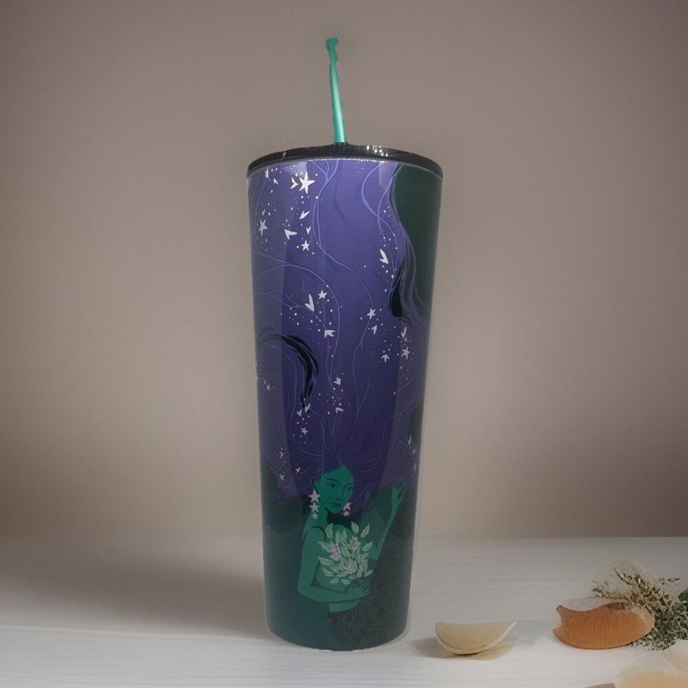 💖 Starbucks 2025 Purple Green Siren Mermaid Venti Stainless Cold Cup 24oz NWT